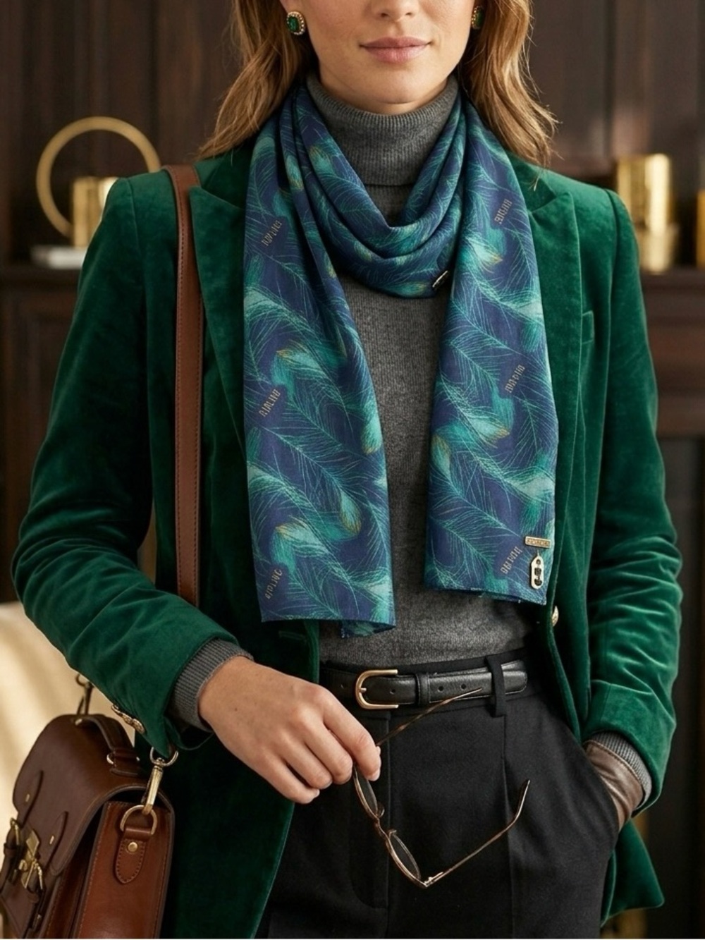 Cirque du Soleil Alegria Peacock Feather Scarf Teal Blue